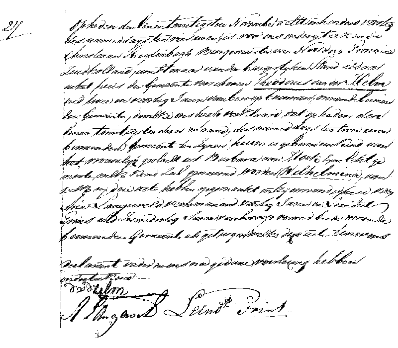 18401121 geb akte 27 Wilhelmina dv T vd Helm - B v Hoek